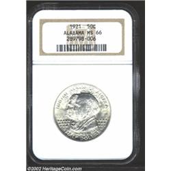 1921 50C Alabama MS66 NGC. One of several stellar Alabama Halves in this sale, this ice-white Gem is