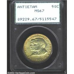 1937 50C Antietam MS67 PCGS. Smoky-golden color abounds over each side. Well struck and fully origin