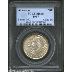 1937 50C Arkansas MS66 PCGS. The margins are lightly speckled with tan-gold patina, while the center