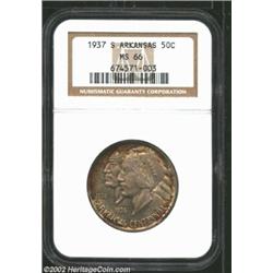 1937-S 50C Arkansas MS66 NGC. Deep rust-orange patina hugs the margins, with the remainder of the co