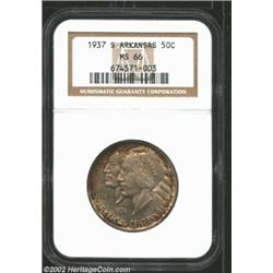 1937-S 50C Arkansas MS66 NGC. Deep rust-orange patina hugs the margins, with the remainder of the co