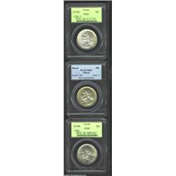 1936 SET Boone PDS Set MS66 PCGS. All three coins are lightly toned and essentially mark-free, a wel