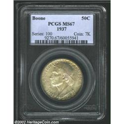 1937 50C Boone MS67 PCGS. The margins have golden-brown color with a hint of lilac, while the center