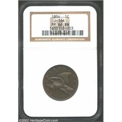 1854 P1C Flying Eagle Cent, Judd-164 Original, Pollock-189, R.6, PR66 Brown NGC. Flying eagle design