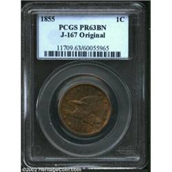 1855 P1C Flying Eagle Cent, Judd-167 Original, Pollock-193, R.4, PR63 Brown PCGS. A flying eagle Cen