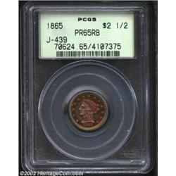 1865 $2 1/2 Quarter Eagle, Judd-439, Pollock-512, R.7, PR65 Red and Brown PCGS. Die trial striking o