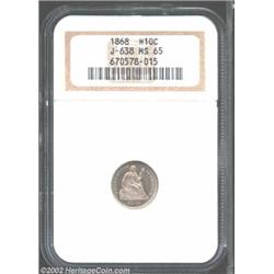 1868 H10C Half Dime, Judd-638, Pollock-710, R.6-7, MS65 NGC. Regular die trials striking of the 1868