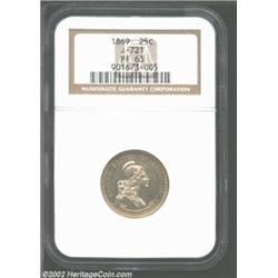 1869 25C Standard Silver Quarter Dollar, Judd-721, Pollock-802, R.5, PR63 NGC. The obverse features.