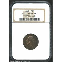 1869 25C Standard Silver Quarter Dollar, Judd-735, Pollock-816, R.7, PR63 Brown NGC. Standard Silver