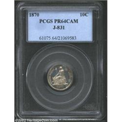 1870 10C Ten Cents, Judd-831, Pollock-921, R.6-7, PR64 Cameo PCGS. Attributed to William Barber, the