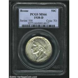 1938-D 50C Boone MS66 PCGS. A well struck Gem that has milky silver-gray color and virtually unimpro