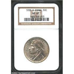 1938-D 50C Boone MS67 NGC. This shimmering, frosty textured Superb Gem is free of even a single note