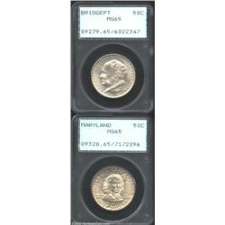 1936 50C Bridgeport MS65 PCGS, bright and untoned; and a 1934 Maryland MS65 PCGS, just a hint of pat