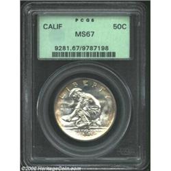 1925-S 50C California MS67 PCGS. The surfaces on both sides of this extraordinary Superb Gem shimmer