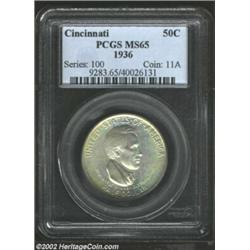 1936 50C Cincinnati MS65 PCGS. The bust of Stephen Foster is framed in a light hue of golden color..