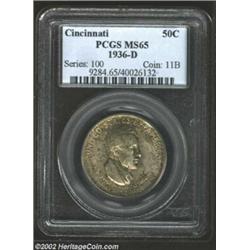 1936-D 50C Cincinnati MS65 PCGS. A creamy and nearly colorless reverse is paired with a mottled russ