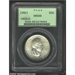 1936-D 50C Cincinnati MS66 PCGS. Rich, satiny luster flows over pristine surfaces that are lightly d