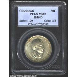 1936-D 50C Cincinnati MS67 PCGS. Precious few '36-D Cincinnati Halves have survived with surfaces as