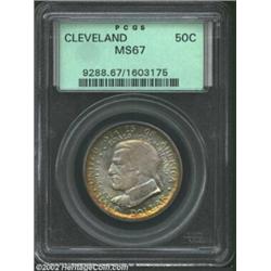 1936 50C Cleveland MS67 PCGS. Exceedingly lustrous and frosty beneath a delicate coating of lilac-gr