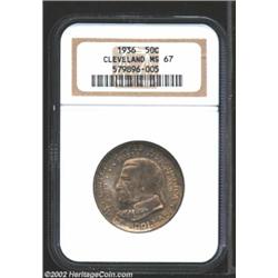 1936 50C Cleveland MS67 NGC. An exceptional coin and highly lustrous, each side is toned in warm sha