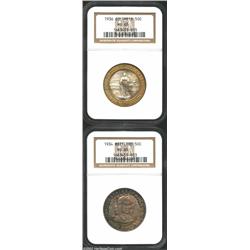 1936 50C Columbia MS65 NGC, toned in amber hues in all areas except the central obverse portion, giv