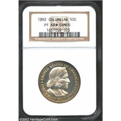 1892 50C Columbian PR68 * Cameo NGC. This is the finest specimen striking of the first-year 1892 Col