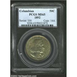 1892 50C Columbian MS65 PCGS. Lovely shades of natural iridescence enhance the overall appeal of thi