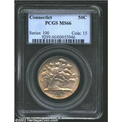 1935 50C Connecticut MS66 PCGS. A lustrous Gem that has lovely golden-brown and lavender colors. A g