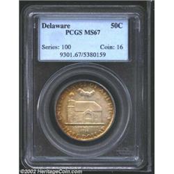 1936 50C Delaware MS67 PCGS. A gorgeous Superb Gem, the peripheral areas are overlaid in competing s