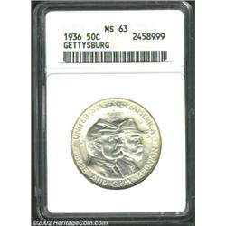 1936 50C Gettysburg MS63 ANACS. A lustrous, lightly toned, and bold representative that has a minor.