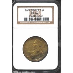 1928 50C Hawaiian MS66 NGC. The rich golden-olive color that overlays virtually all areas speaks vol