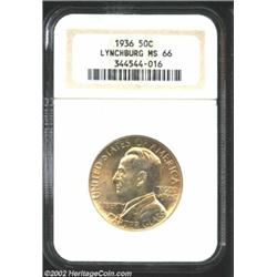 1936 50C Lynchburg MS66 NGC. The exceptionally smooth surfaces are enhanced with a thin veil of soft