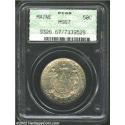 1920 50C Maine MS67 PCGS. This powerfully impressed Superb Gem exhibits sharp definition throughout.