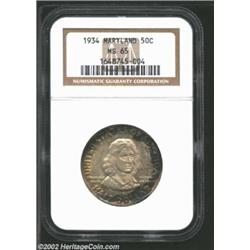 1934 50C Maryland MS65 NGC. Charcoal peripheral toning circles the obverse, the reverse is essential