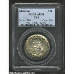 1921 50C Missouri 2x4 AU58 PCGS. With attractive peripheral toning and pleasing surfaces, this speci