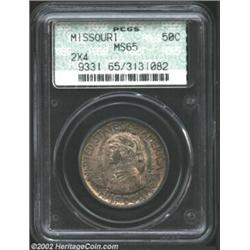 1921 50C Missouri 2x4 MS65 PCGS. Wholly original, the surfaces are toned in rich lavender-gray shade