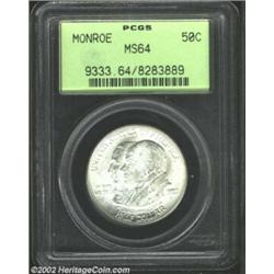 1923-S 50C Monroe MS64 PCGS. Very nearly gem with completely blast white surfaces revealing few impe