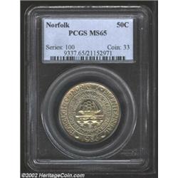 1936 50C Norfolk MS65 PCGS. Light yellow-gold and rose-gray toning on each side. Important notice: W