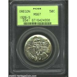 1926-S 50C Oregon MS67 PCGS. Richly toned in midnight blue and silver tones, the highpoints are lave