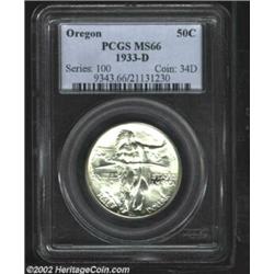 1933-D 50C Oregon MS66 PCGS. A bright, satiny sheen greets the viewer on each side. Well struck thro