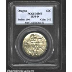 1934-D 50C Oregon MS66 PCGS. A scarcer Oregon issue in Gem condition, this piece has exceptional lus