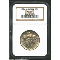 1934-D 50C Oregon MS67 NGC. The 1934-D is a scarcer issue in the Oregon series and is especially elu