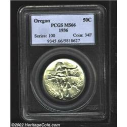 1936 50C Oregon MS66 PCGS. Bright and untoned with a single tiny contact mark on the sun on the reve