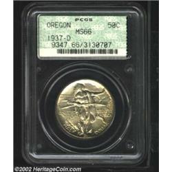 1937-D 50C Oregon MS66 PCGS. Well struck with light patina. Arguably, one of our best designed comme