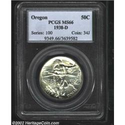 1938-D 50C Oregon MS66 PCGS. Essentially untoned with a few charcoal speckles on the obverse. Import