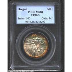 1938-D 50C Oregon MS68 PCGS. This coin has a lot of eye appeal, most of which stems from the crimson