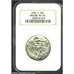 1938-S 50C Oregon MS66 NGC. Well-struck and brilliant, with just a few too many tiny marks on the re