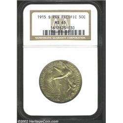 1915-S 50C Panama-Pacific MS65 NGC. This is a warmly toned example with medium intensity honey-coppe