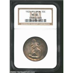 1920 50C Pilgrim MS66 NGC. Deeply toned and fully original with a bold strike overall. Important not