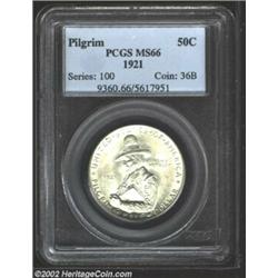 1921 50C Pilgrim MS66 PCGS. Both sides are untoned, or essentially so, with no singularly mentionabl